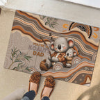 Australia Father's Day Rubber Doormat Koality Dad Fishing Aboriginal Dot Art