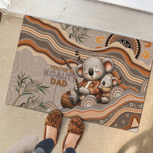 Australia Father's Day Rubber Doormat Koality Dad Fishing Aboriginal Dot Art