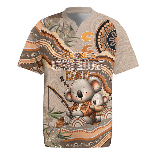 Personalised Australia Father's Day Rugby Jersey Koality Dad Fishing Aboriginal Dot Art