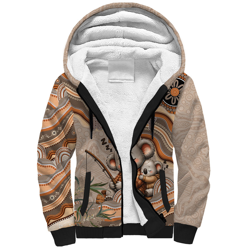 Personalised Australia Father's Day Sherpa Hoodie Koality Dad Fishing Aboriginal Dot Art