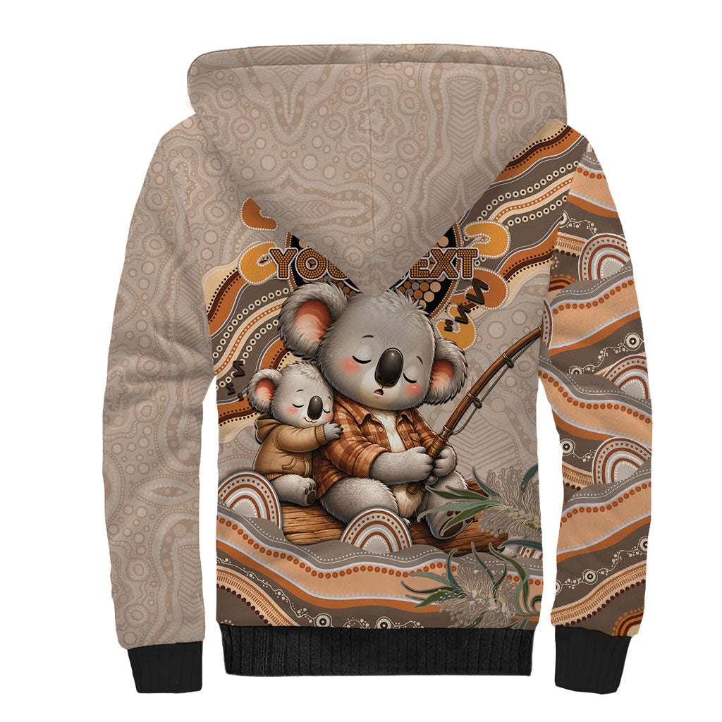 Personalised Australia Father's Day Sherpa Hoodie Koality Dad Fishing Aboriginal Dot Art