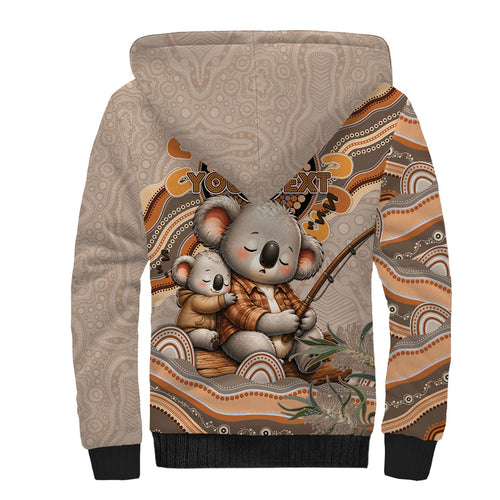 Personalised Australia Father's Day Sherpa Hoodie Koality Dad Fishing Aboriginal Dot Art