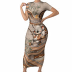 Personalised Australia Father's Day Short Sleeve Bodycon Dress Koality Dad Fishing Aboriginal Dot Art