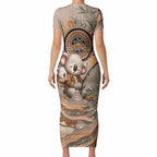 Personalised Australia Father's Day Short Sleeve Bodycon Dress Koality Dad Fishing Aboriginal Dot Art