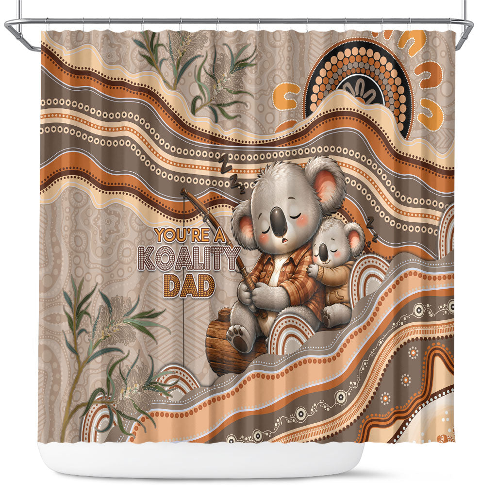 Australia Father's Day Shower Curtain Koality Dad Fishing Aboriginal Dot Art