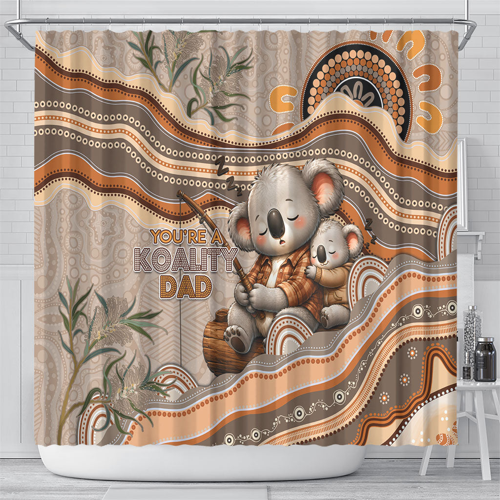 Australia Father's Day Shower Curtain Koality Dad Fishing Aboriginal Dot Art