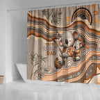 Australia Father's Day Shower Curtain Koality Dad Fishing Aboriginal Dot Art