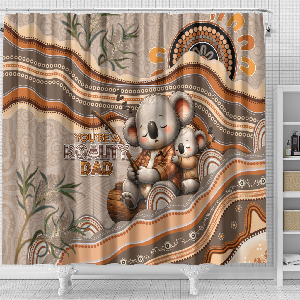 Australia Father's Day Shower Curtain Koality Dad Fishing Aboriginal Dot Art