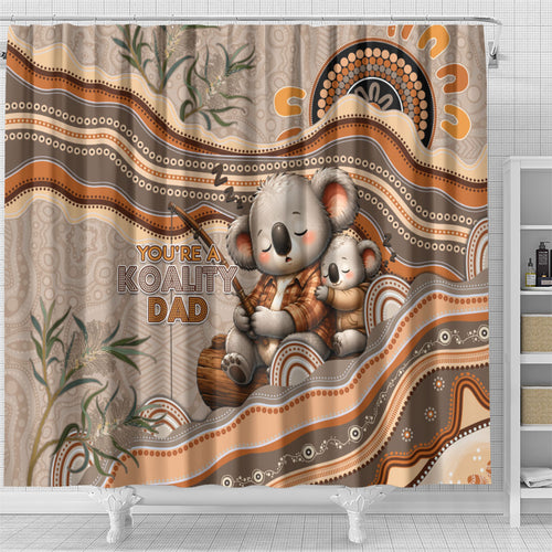 Australia Father's Day Shower Curtain Koality Dad Fishing Aboriginal Dot Art