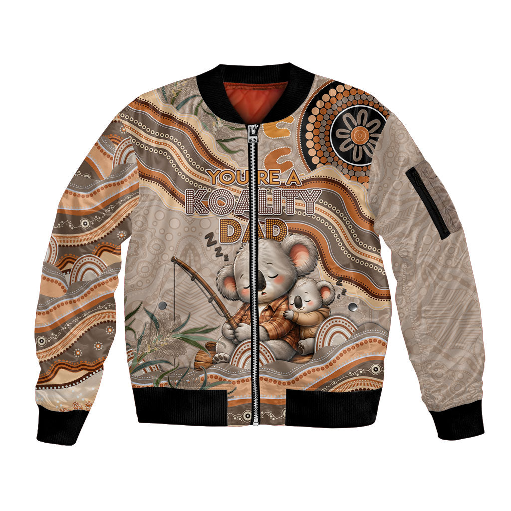 Personalised Australia Father's Day Sleeve Zip Bomber Jacket Koality Dad Fishing Aboriginal Dot Art