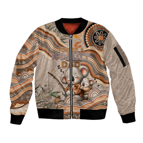 Personalised Australia Father's Day Sleeve Zip Bomber Jacket Koality Dad Fishing Aboriginal Dot Art
