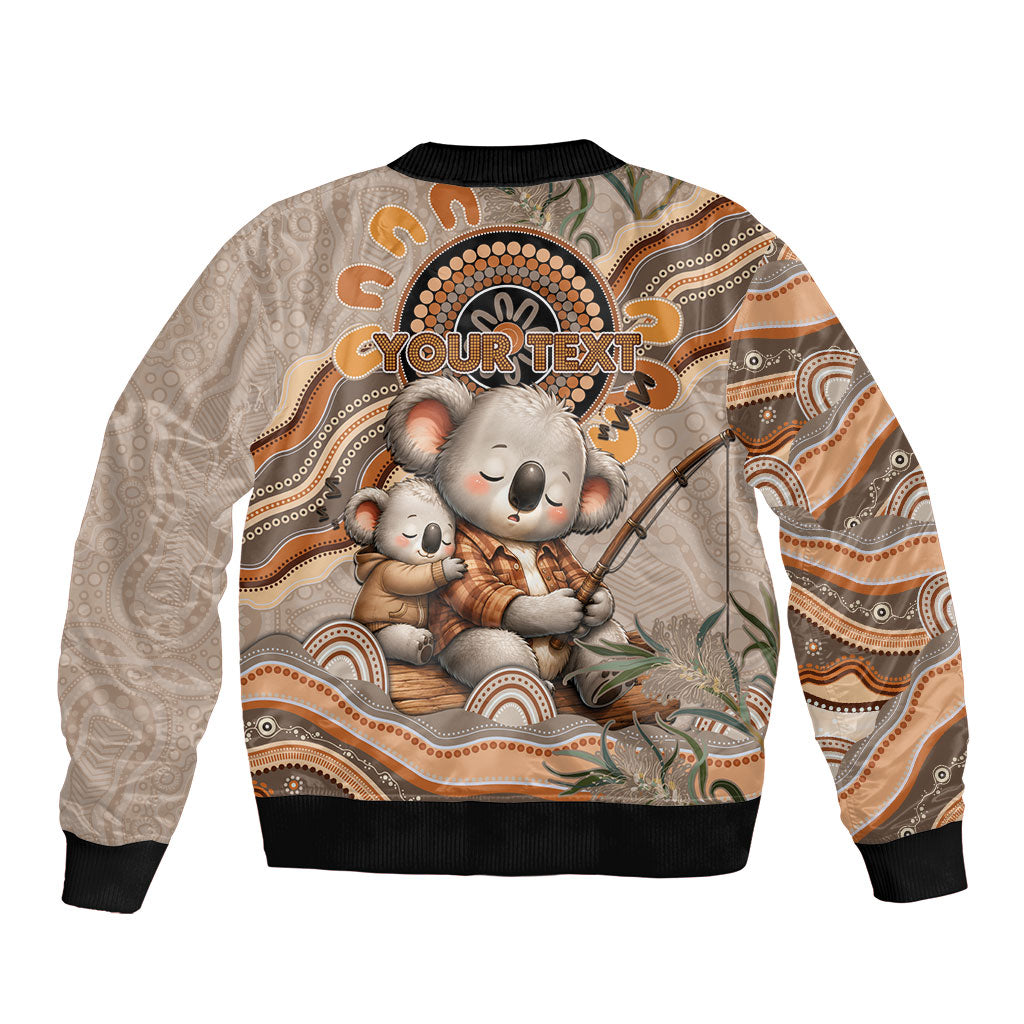Personalised Australia Father's Day Sleeve Zip Bomber Jacket Koality Dad Fishing Aboriginal Dot Art