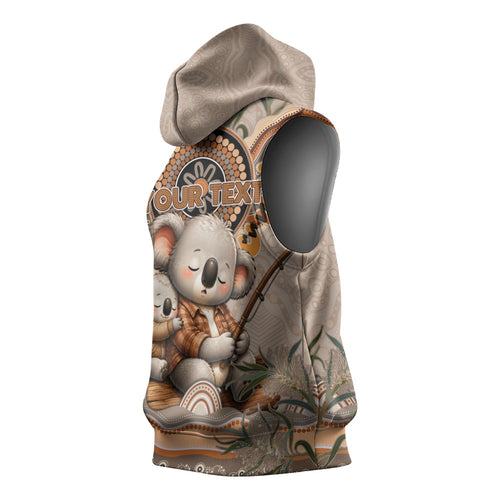 Personalised Australia Father's Day Sleeveless Hoodie Koality Dad Fishing Aboriginal Dot Art