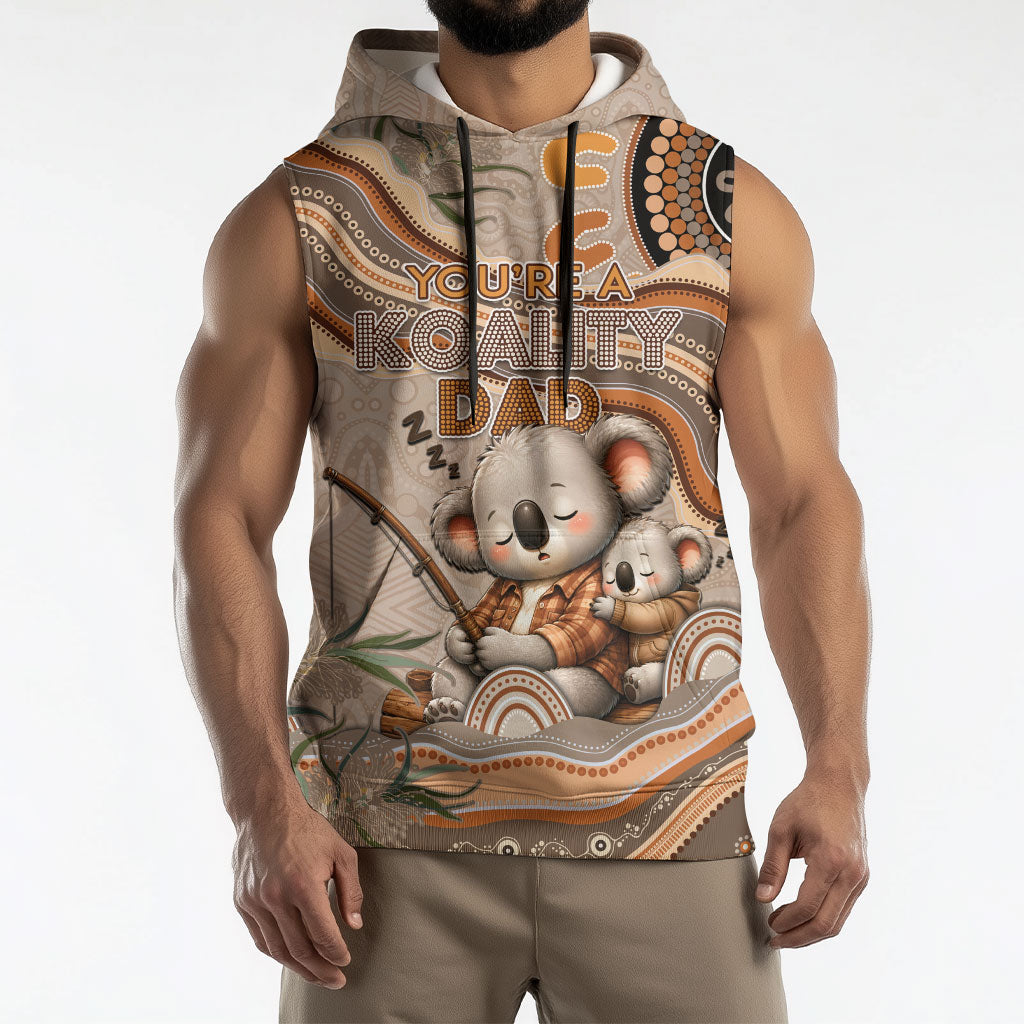 Personalised Australia Father's Day Sleeveless Hoodie Koality Dad Fishing Aboriginal Dot Art