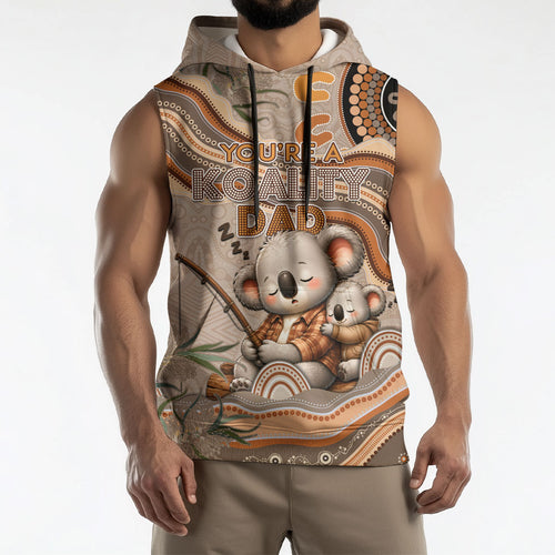 Personalised Australia Father's Day Sleeveless Hoodie Koality Dad Fishing Aboriginal Dot Art