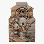 Personalised Australia Father's Day Sleeveless Puffer Jacket Koality Dad Fishing Aboriginal Dot Art