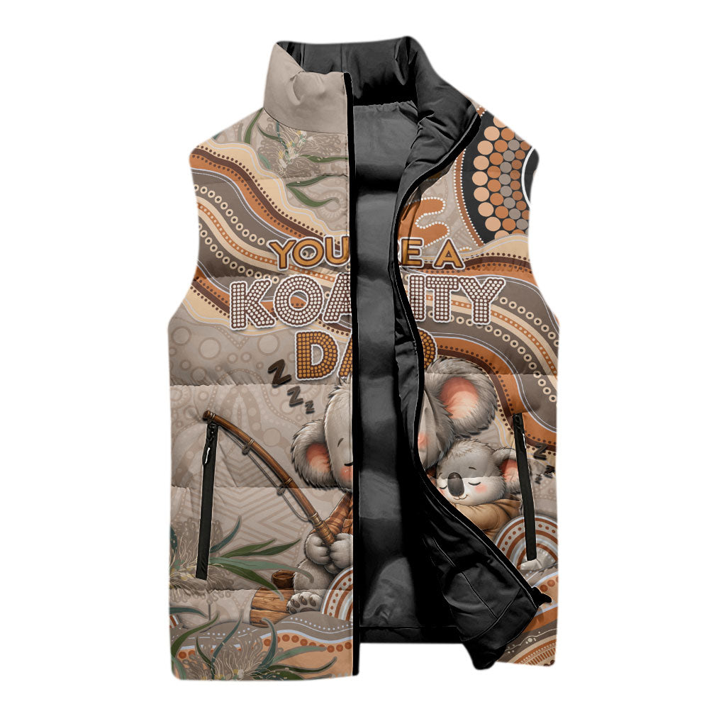 Personalised Australia Father's Day Sleeveless Puffer Jacket Koality Dad Fishing Aboriginal Dot Art