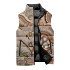 Personalised Australia Father's Day Sleeveless Puffer Jacket Koality Dad Fishing Aboriginal Dot Art
