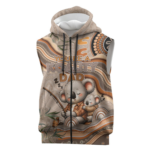 Personalised Australia Father's Day Sleeveless Zip Hoodie Koality Dad Fishing Aboriginal Dot Art