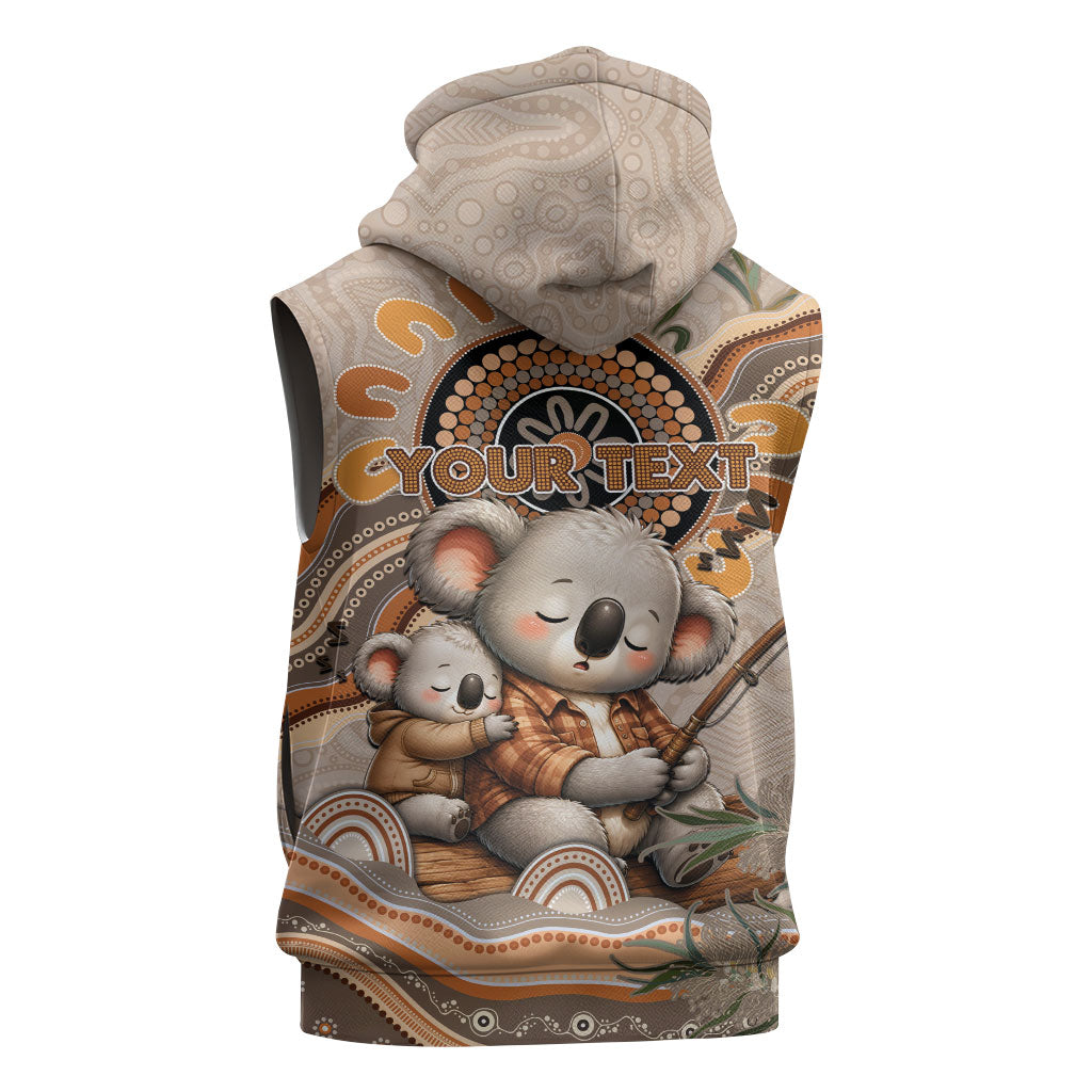 Personalised Australia Father's Day Sleeveless Zip Hoodie Koality Dad Fishing Aboriginal Dot Art
