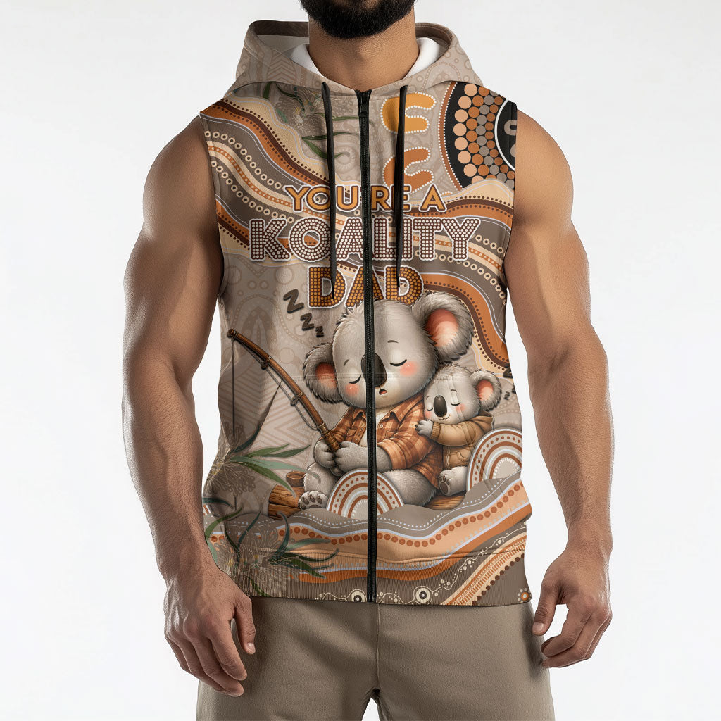 Personalised Australia Father's Day Sleeveless Zip Hoodie Koality Dad Fishing Aboriginal Dot Art