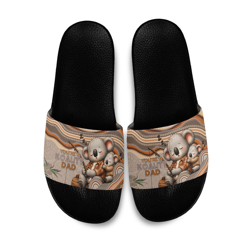 Australia Father's Day Slide Sandals Koality Dad Fishing Aboriginal Dot Art