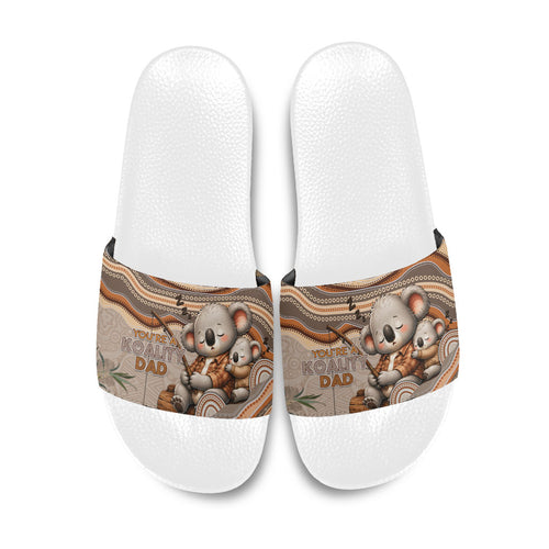 Australia Father's Day Slide Sandals Koality Dad Fishing Aboriginal Dot Art