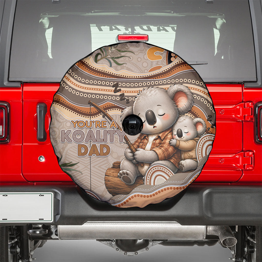 Australia Father's Day Spare Tire Cover Koality Dad Fishing Aboriginal Dot Art
