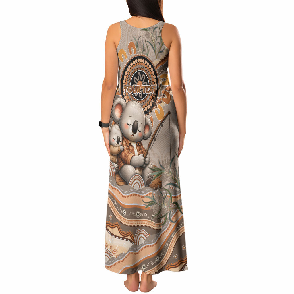 Personalised Australia Father's Day Tank Maxi Dress Koality Dad Fishing Aboriginal Dot Art