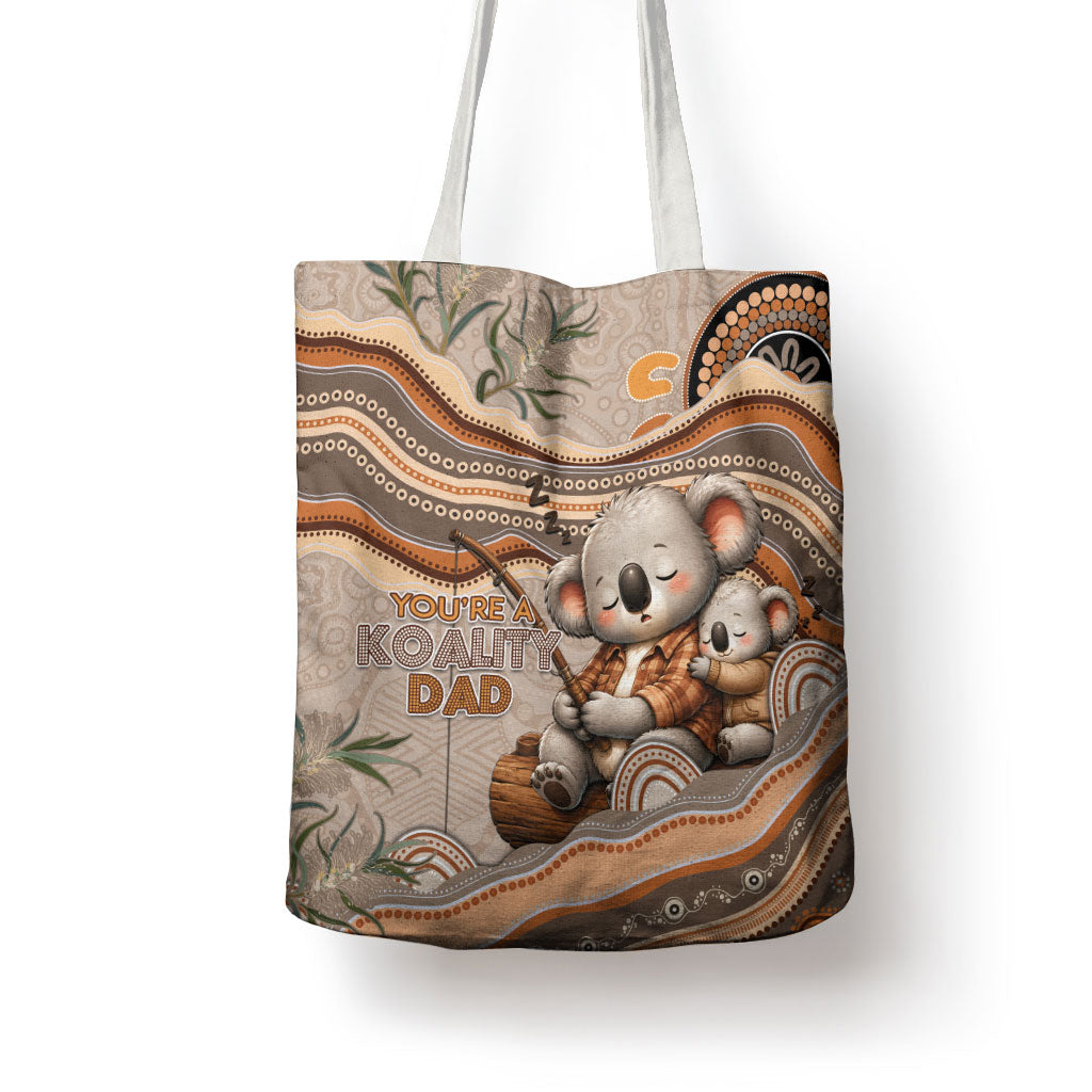 Australia Father's Day Tote Bag Koality Dad Fishing Aboriginal Dot Art