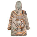 Personalised Australia Father's Day Wearable Blanket Hoodie Koality Dad Fishing Aboriginal Dot Art