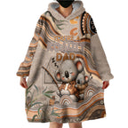 Personalised Australia Father's Day Wearable Blanket Hoodie Koality Dad Fishing Aboriginal Dot Art