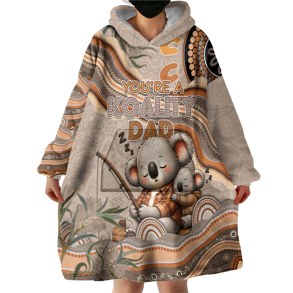 Personalised Australia Father's Day Wearable Blanket Hoodie Koality Dad Fishing Aboriginal Dot Art