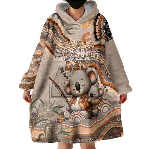 Personalised Australia Father's Day Wearable Blanket Hoodie Koality Dad Fishing Aboriginal Dot Art