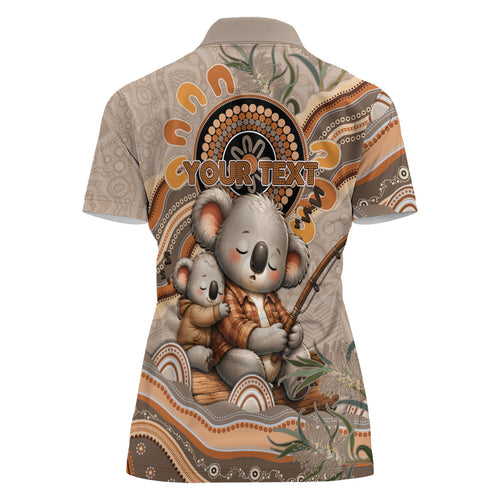 Personalised Australia Father's Day Women Polo Shirt Koality Dad Fishing Aboriginal Dot Art
