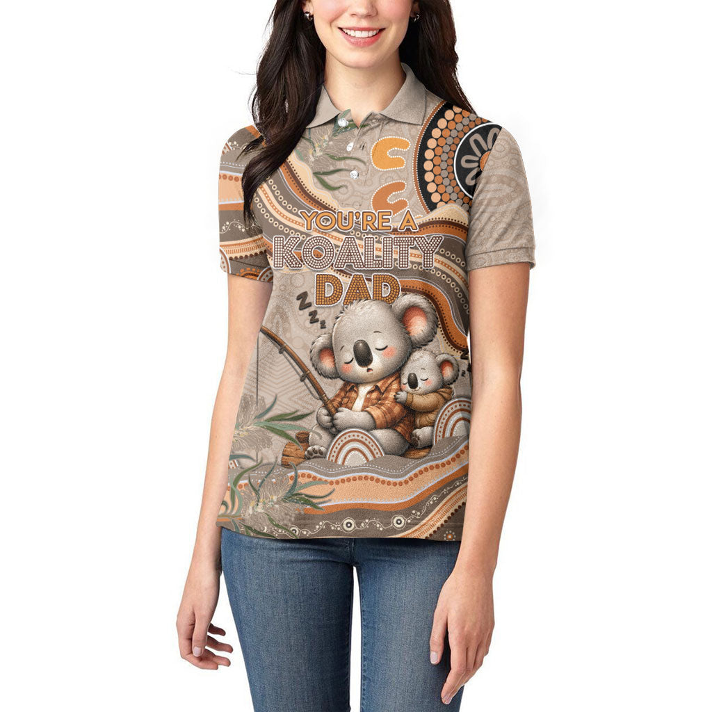 Personalised Australia Father's Day Women Polo Shirt Koality Dad Fishing Aboriginal Dot Art
