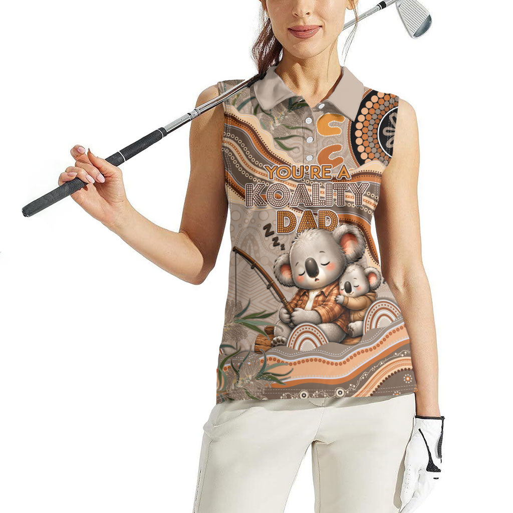 Personalised Australia Father's Day Women Sleeveless Polo Shirt Koality Dad Fishing Aboriginal Dot Art
