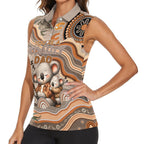 Personalised Australia Father's Day Women Sleeveless Polo Shirt Koality Dad Fishing Aboriginal Dot Art