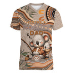 Personalised Australia Father's Day Women V-Neck T-Shirt Koality Dad Fishing Aboriginal Dot Art