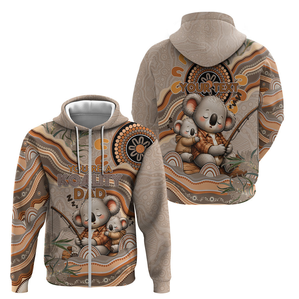 Personalised Australia Father's Day Zip Hoodie Koality Dad Fishing Aboriginal Dot Art