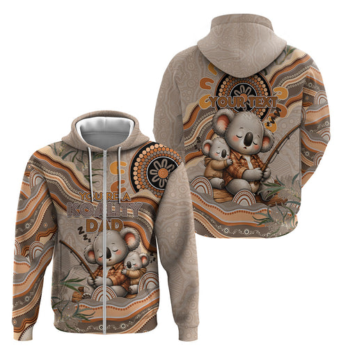 Personalised Australia Father's Day Zip Hoodie Koality Dad Fishing Aboriginal Dot Art