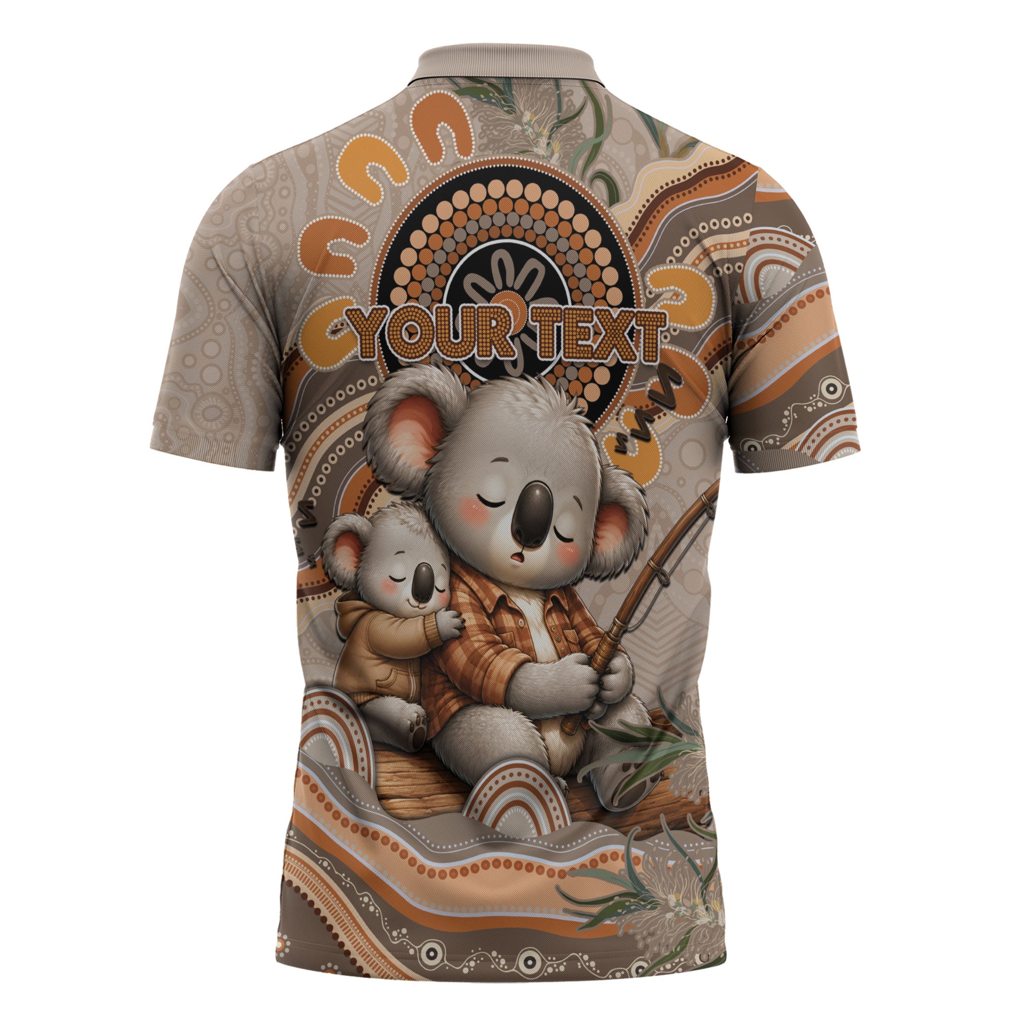 Personalised Australia Father's Day Zipper Polo Shirt Koality Dad Fishing Aboriginal Dot Art