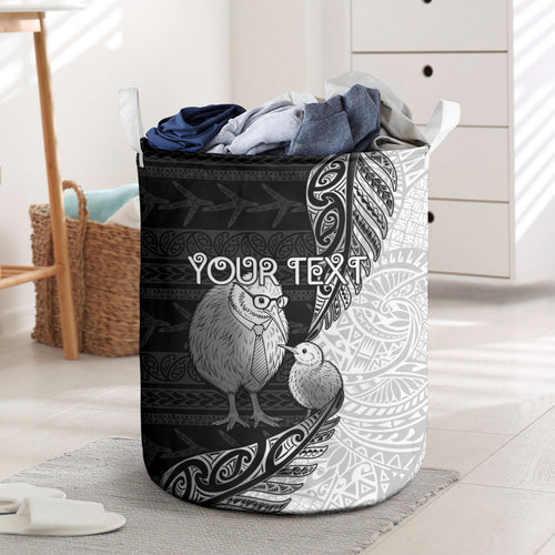 Personalised New Zealand Father's Day Laundry Basket Papa Kiwi Bird Tribal Pattern