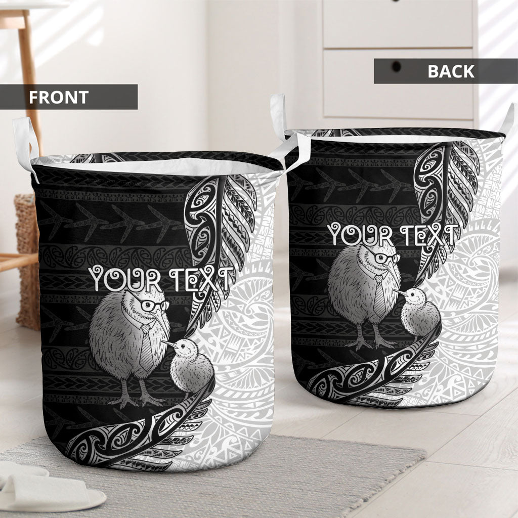 Personalised New Zealand Father's Day Laundry Basket Papa Kiwi Bird Tribal Pattern