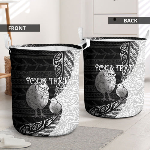 Personalised New Zealand Father's Day Laundry Basket Papa Kiwi Bird Tribal Pattern