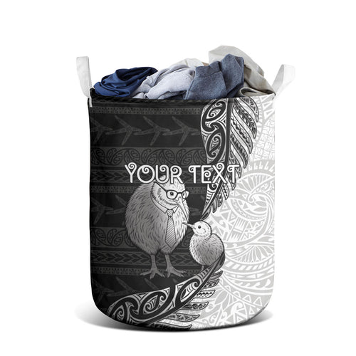 Personalised New Zealand Father's Day Laundry Basket Papa Kiwi Bird Tribal Pattern