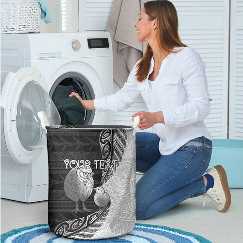 Personalised New Zealand Father's Day Laundry Basket Papa Kiwi Bird Tribal Pattern