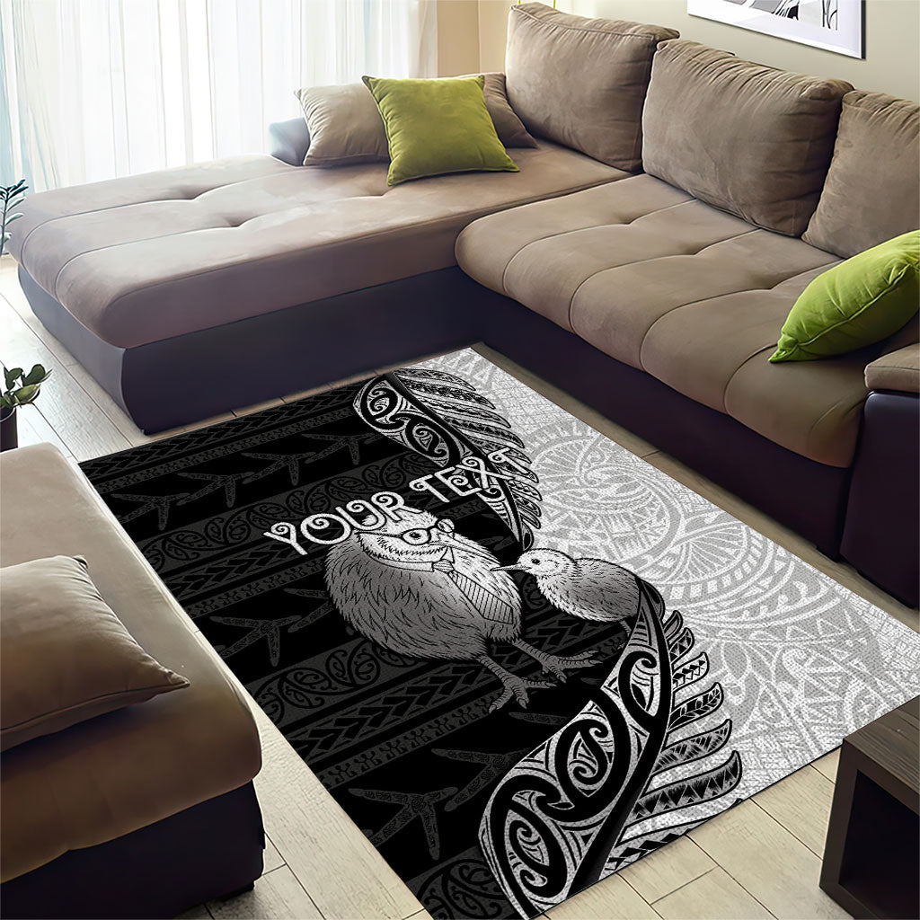 Personalised New Zealand Father's Day Area Rug Papa Kiwi Bird Tribal Pattern