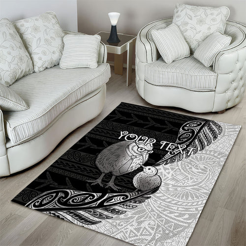 Personalised New Zealand Father's Day Area Rug Papa Kiwi Bird Tribal Pattern