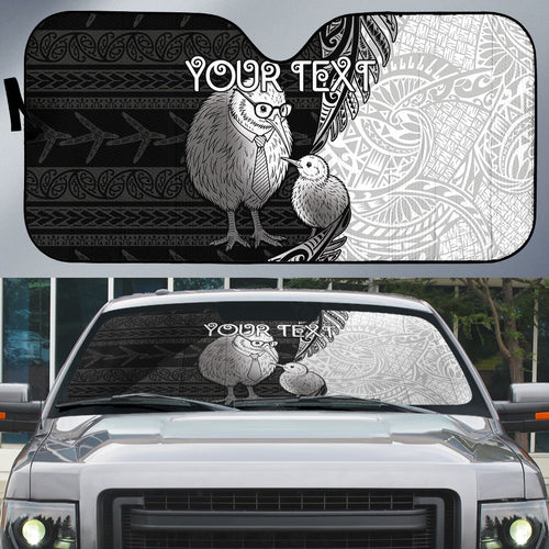 Personalised New Zealand Father's Day Auto Sun Shade Papa Kiwi Bird Tribal Pattern